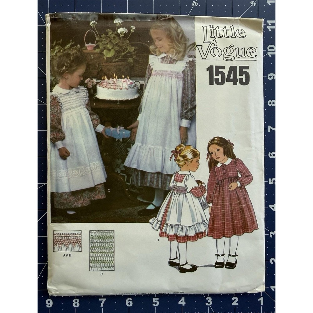 Little Vogue Pattern 1545 Cottagecore Dress w Smoked Pinafore Transfers Sz 3 UC